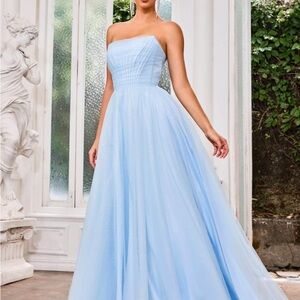 Elegant Strapless Blue Grad dress